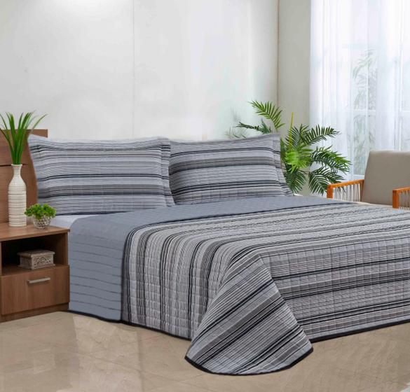 Imagem de Cobre Leito King Size 3 Peças Dupla Face 180 Fios Listrado