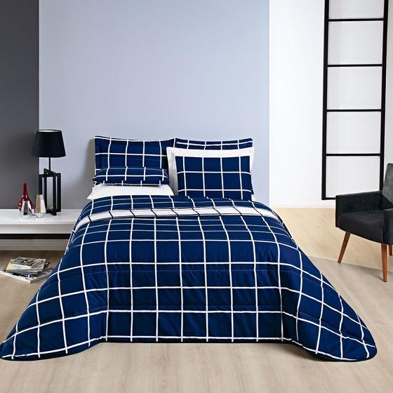Imagem de Cobre Leito King Square Micropercal 200 fios 3pç 100% Poliéster - Azul