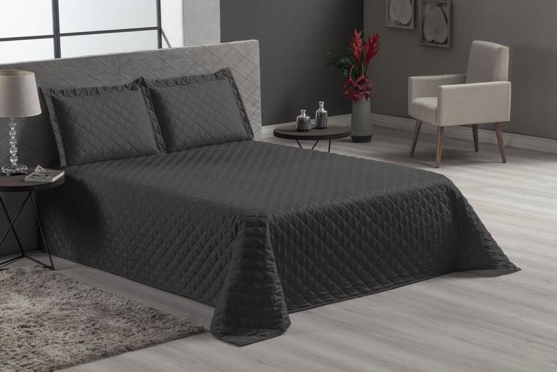 Imagem de Cobre Leito Para Cama Casal Queen 3 Peças Matelado Preto