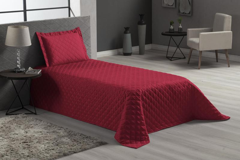 Imagem de Cobre Leito Para Cama Solteiro 3 Peças Matelado Vermelho