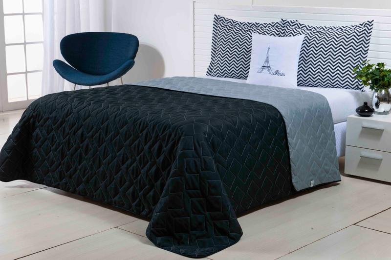 Imagem de Cobre Leito Paris Queem 5 Peças Microfibra Dupla Face cor preto com cinza