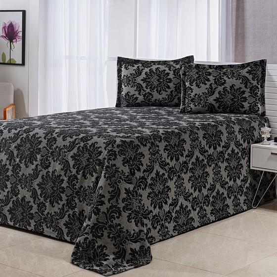 Imagem de Cobre Leito Solteiro Bella Jacquard 02 Peças Preto