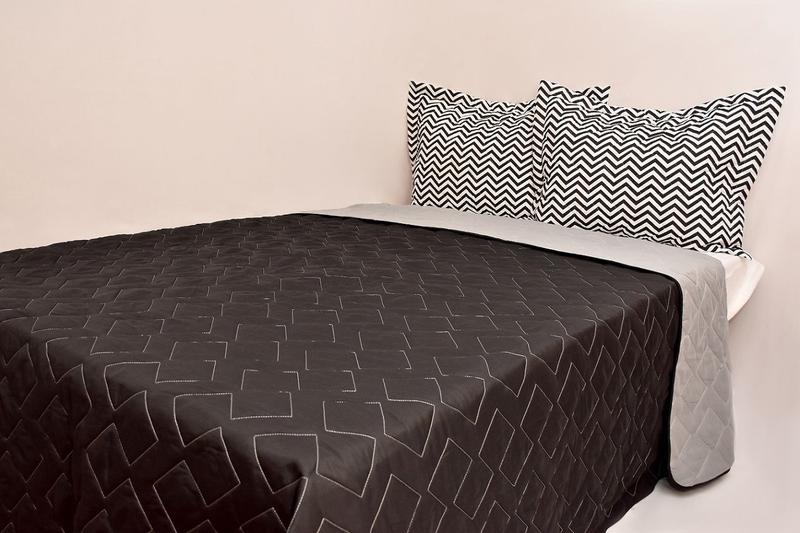 Imagem de Cobre Leito Viúva 3 Peças Microfibra Dupla Face Chevron Preto
