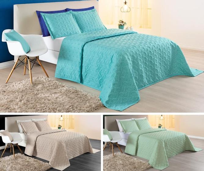 Imagem de cobreleito king size 3 peças bordado luxo micropercal 200 fios tiffany premium