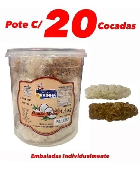Imagem de Cocada Pingada Mista 1,1kg Pote com 20 Unidades