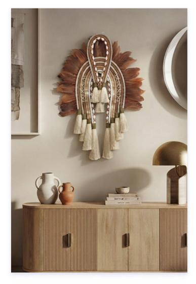 Cocar decorativo têxtil,arte indigena para moldura