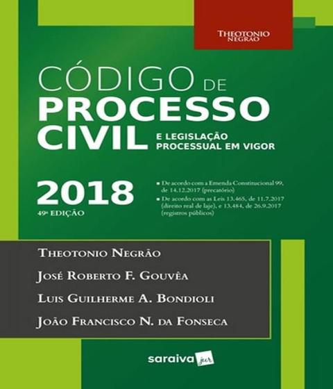 Imagem de Código de Processo Civil e Legislação Processual em Vigor - 49ª Edição (2018) - Saraiva