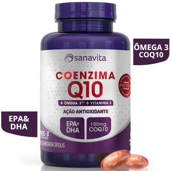 Imagem de Coenzima Q10 100mg + Ômega 3 TG EPA DHA + Vitamina E - SANAVITA - 60 Cáps -  Antioxidante - COQ 10