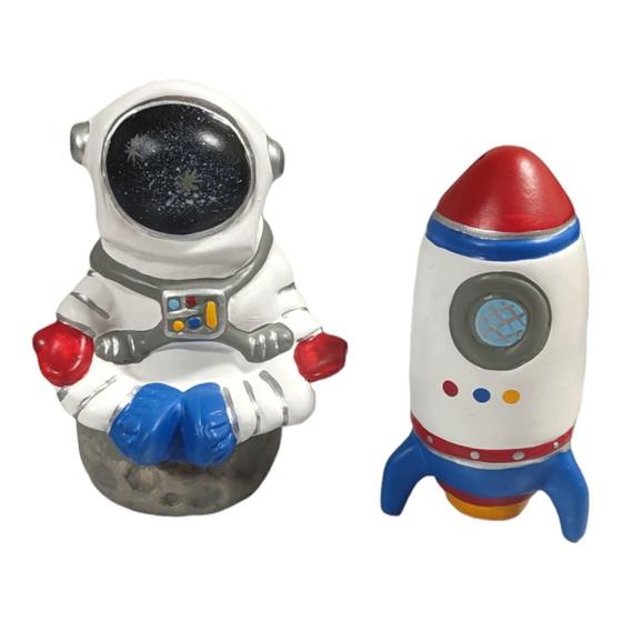 Imagem de Cofre Cofrinho Astronauta Foguete Decorativo Kit 2 Peças