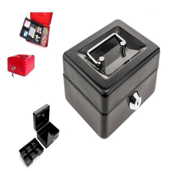 Imagem de Cofre de metal portátil mini porta-joias dinheiro com chaves proteção