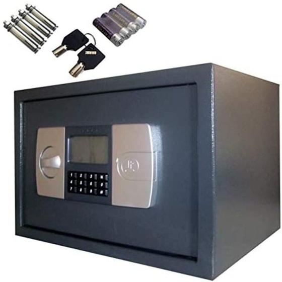 Imagem de Cofre digital eletronico em aço display lcd com bandeja chave reserva e suporte de parede