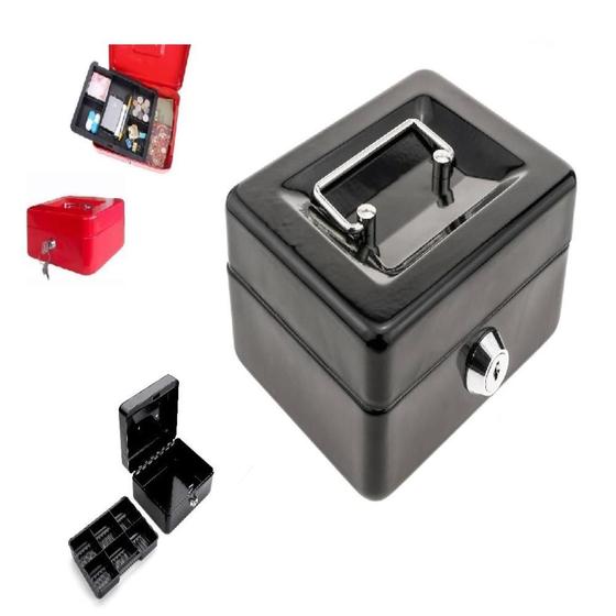 Imagem de Cofre metal porta joias com chaves cash box mini portatil gaveta dinheiro documentos