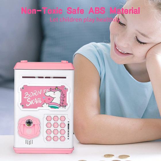 Imagem de Cofrinho unicórnio menina do brinquedo criança presente mini caixa eletrônico caixa de dinheiro Ro