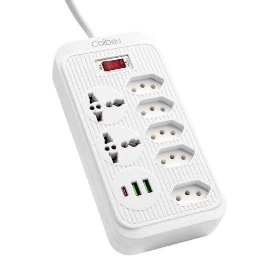 Imagem de COIBEU Extensão Filtro de linha 5 Tomadas 2 USB 1 TypeC E Tomada Universal 2 Universal Bivolt Power 110v/220v 2m