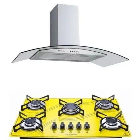 Coifa 90 Cm Curva + Cooktop 5 Bocas Amarelo Safanelli - Coifa de Parede ...
