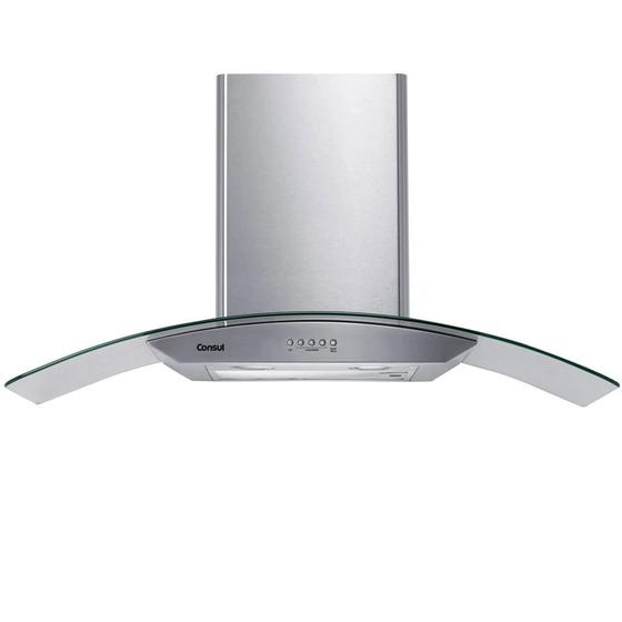 Imagem de Coifa de Parede Consul 90cm 5 e 6 Bocas com Design em Vidro e Aviso Lavar Filtro Inox CAP90AR - 127 Volts