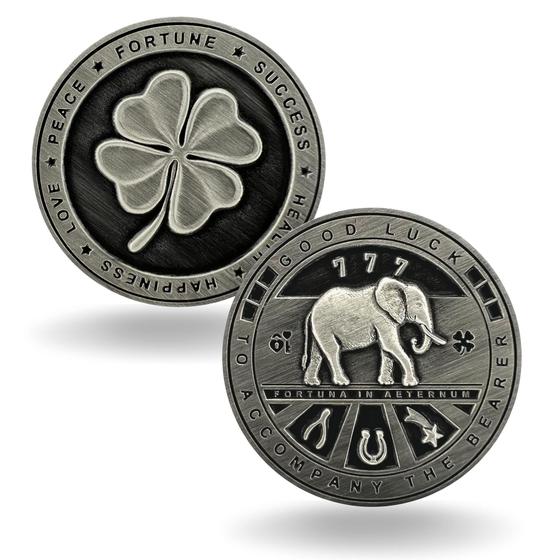 Imagem de Coin Luck Lab, dois lados, Lucky, 4 folhas, trevo e elefante, 3 cm