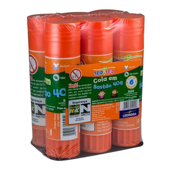 Imagem de Cola Bastão 40g Pacote com 6 Unidades Leo & Leo