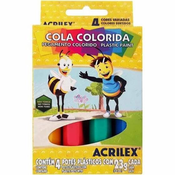 Imagem de Cola colorida 04 cores acrilex abelhinhas 23g