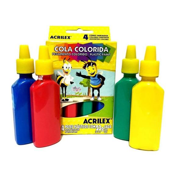 COLA COLORIDA COM 4 CORES 23Gr. ACRILEX Menor preço em COLA COLORIDA COM 4 CORES 23Gr. ACRILEX