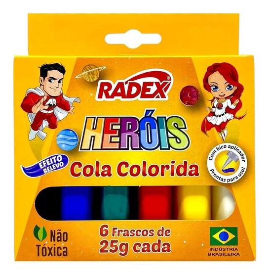 Imagem de Cola Colorida Escolar Com 6 Cores 25g Efeito Relevo Radex