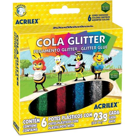 Imagem de Cola com glitter estojo com 06 cores 23g (s) acrilex