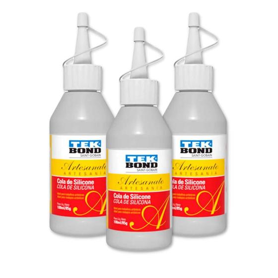 Imagem de Cola de silicone para artesanato Tek Bond transparente 60ml kit com 3 unidades