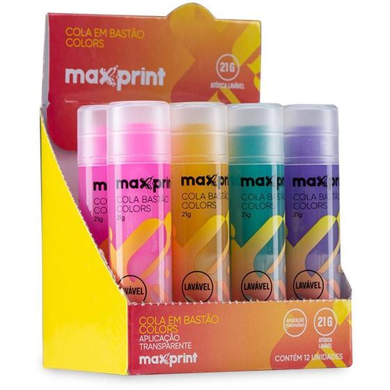Imagem de Cola em Bastão Colors 21G MAX  4 Cores  Caixa com 12 Unidades