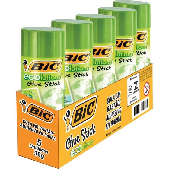 Imagem de Cola em Bastão Ecolutions BIC 36G - Pacote com 5 Unidades