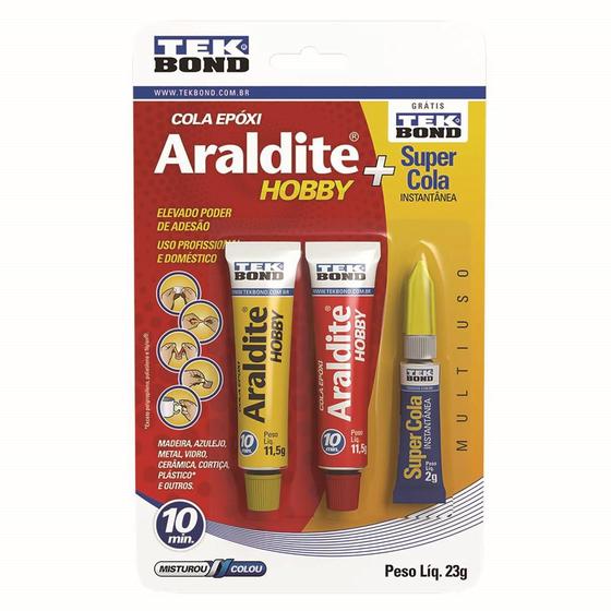 Cola Epóxi Araldite Hobby 23g + Cola Instantânea Super Cola 2g Transparente Menor preço em Cola Epóxi Araldite Hobby 23g + Cola Instantânea Super Cola 2g Transparente