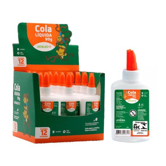 Imagem de Cola Escolar Liquida 90G Caixa com 12 Unidades Leo & Leo