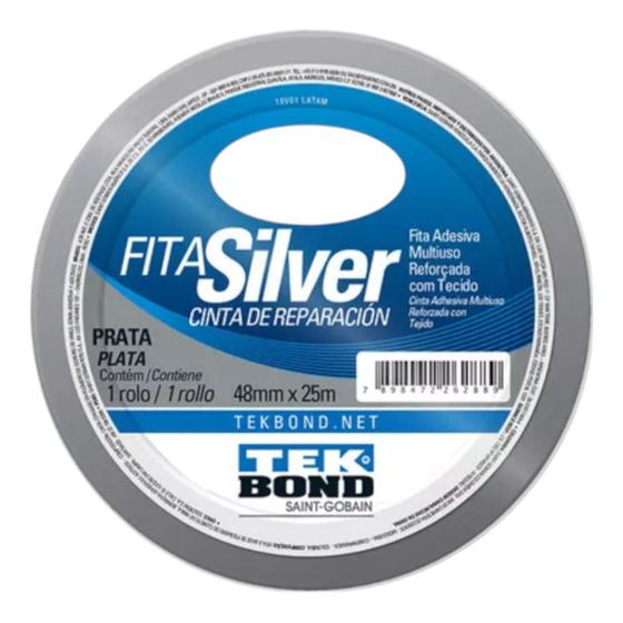 Imagem de Cola Fita Adesiva Reforçada Silver Tape 48mm Tekbond Cor Prata