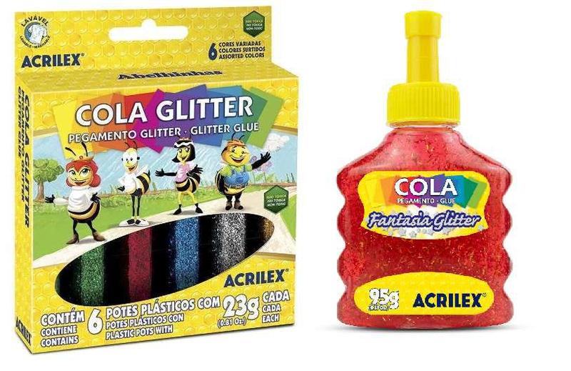 Imagem de Cola Glitter 6 Cores + Cola Fantasia Glitter 95g Vermelho