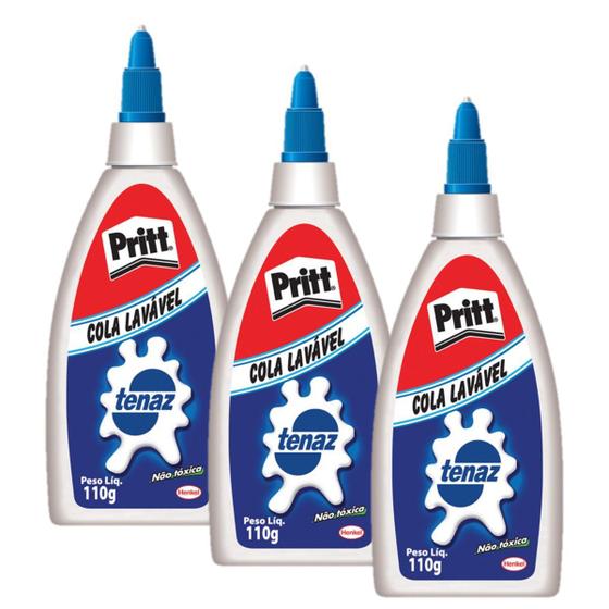 Cola Líquida Tenaz Pritt 110g Kit 3un Ideal Artesanato ou Escolar Não Tóxica Lavável Cola Papel Cartolina Tecido Madeira Menor preço em Cola Líquida Tenaz Pritt 110g Kit 3un Ideal Artesanato ou Escolar Não Tóxica Lavável Cola Papel Cartolina Tecido Madeira
