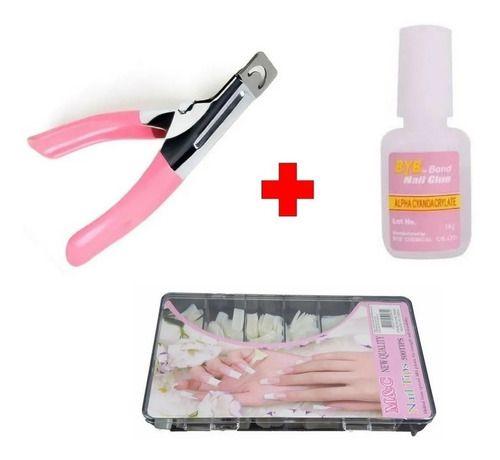 Imagem de Cola P Unhas Postiças + Kit 100 Unhas Tips Sorriso + Alicate