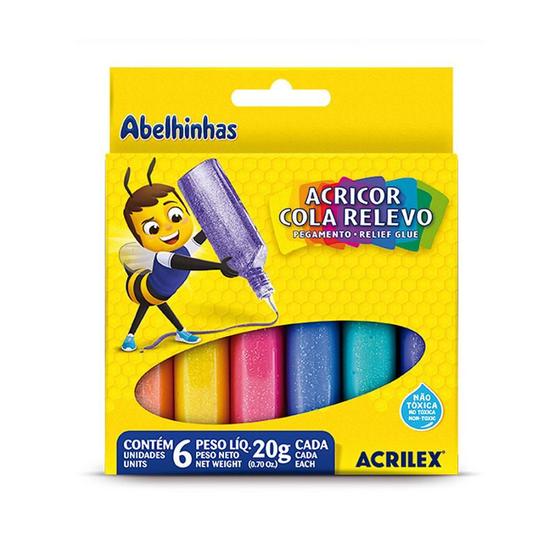 Imagem de Cola relevo acricor com glitter 6 cores acrilex