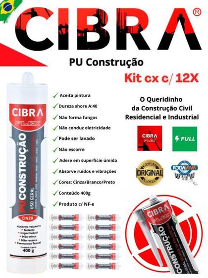 Imagem de Cola Selante Pu Construção De Poliuretano Cibra Flex 400g Cx c/ 12x Vedação Calhas Rufos Alvenarias Pias