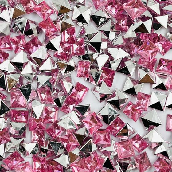 Imagem de Colagem Quadrado Strass Acrílico Rosa Transparente 6mm 100pçs 9g