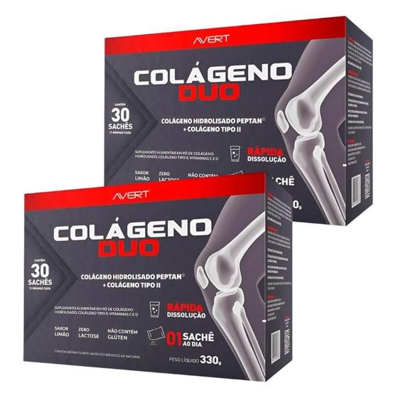 Imagem de Colágeno Duo Sabor Limão Kit Com 2Un De 30 Sachês 11g Cada