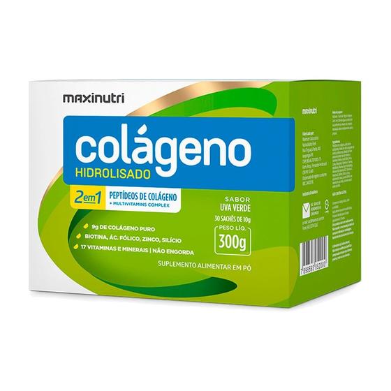 Imagem de Colageno Hidrolisado 30 Sachês Sabor Uva Verde Maxinutri