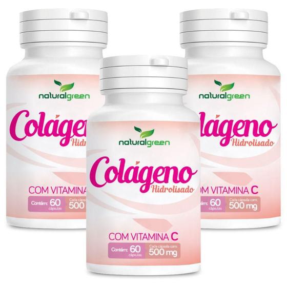 Imagem de Colágeno Hidrolisado 400Mg Natural Green Kit 180 Cápsulas