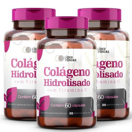 Imagem de Colágeno Hidrolisado Com Vitamina C - 60 Cáps Kit 3 Potes