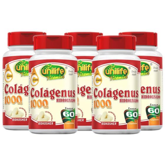 Imagem de Colágeno Hidrolisado com Vitamina C 60 Comprimidos de 1000mg Kit com 5