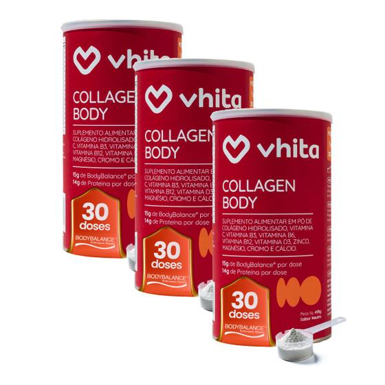 Imagem de Colágeno Hidrolisado e Isolado Proteína Body Balance 15g Com Vitaminas Em Pó Sabor Neutro 30 Doses Vhita 3 unidades