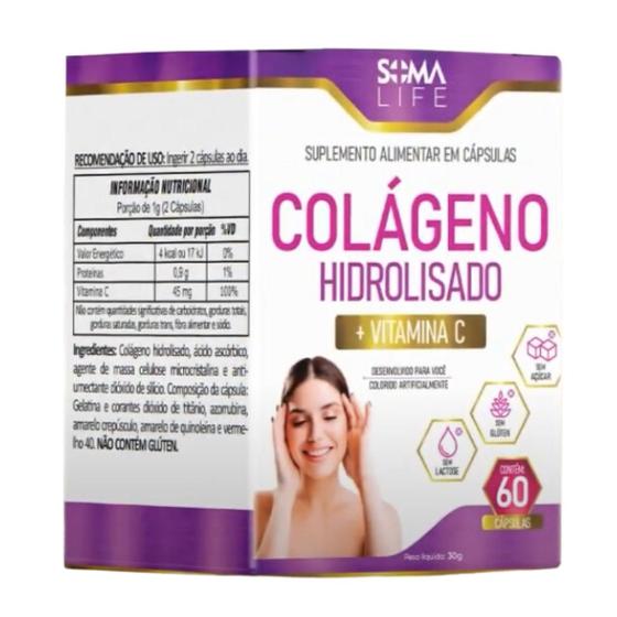 Imagem de Colágeno Hidrolisado + Vitamina C 60 Cápsulas Soma Life