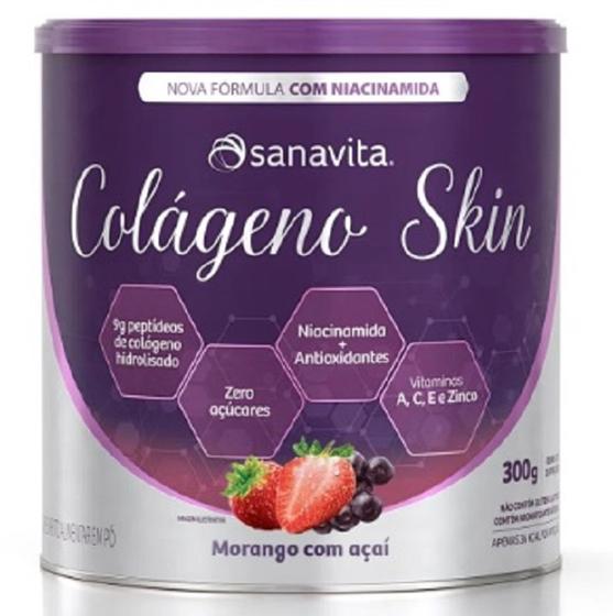 Imagem de Colágeno Skin Sabor de Morango com Açaí de 300 g -Sanavita