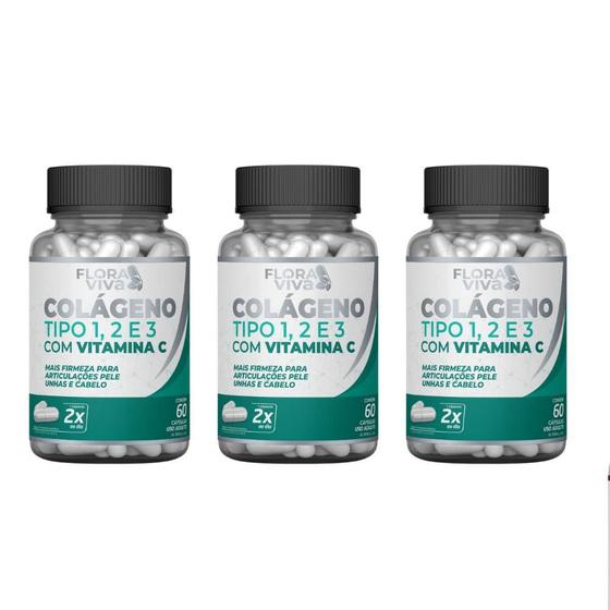 Colágeno tipo 1,2 e 3 com vitamina C 500mg 60 caps Kit com 3 Menor preço em Colágeno tipo 1,2 e 3 com vitamina C 500mg 60 caps Kit com 3