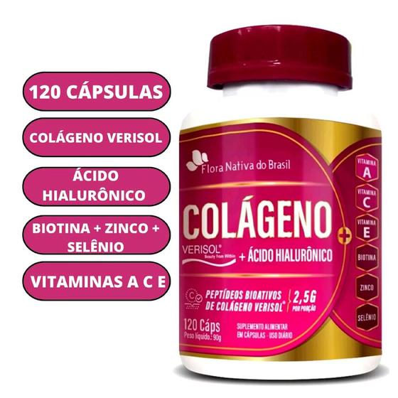 Imagem de Colágeno Verisol + Ácido hialurônico + Biotina + Selênio + Zinco + Vitamina A B C - 120 Cápsulas
