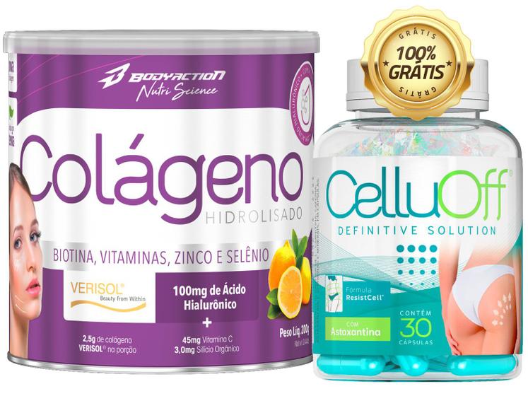 Imagem de Colágeno Verisol com Ácido Hialurônico 200g + Celluoff 30 Caps Bodyaction