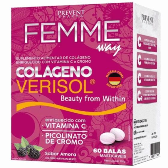 Imagem de Colágeno Verisol Femme Way 60 Balas Sabor Amora com Picolinato de Cromo e Vitamina C Firmeza da Pele